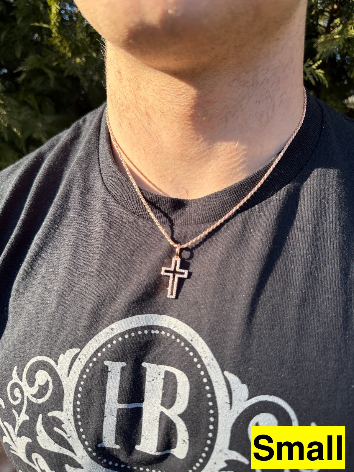 Moissanite Classic Cross Cutout Pendant | 14k Rose Gold Vermeil 925 Silver