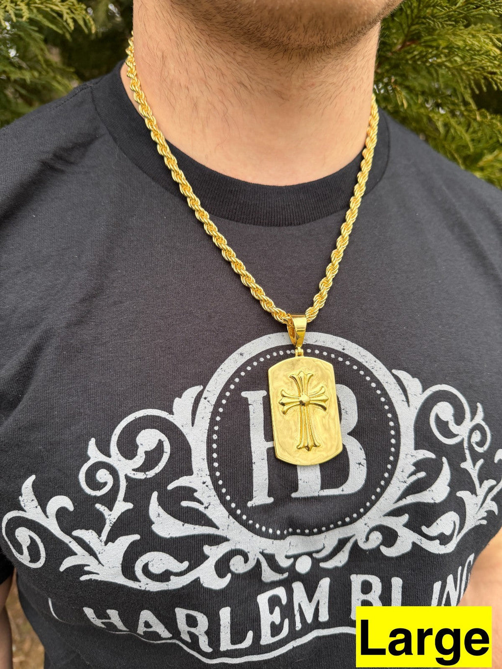 Hearts Chrome Dog Tag Cross Pendant | 14k Gold Vermeil 925 Silver