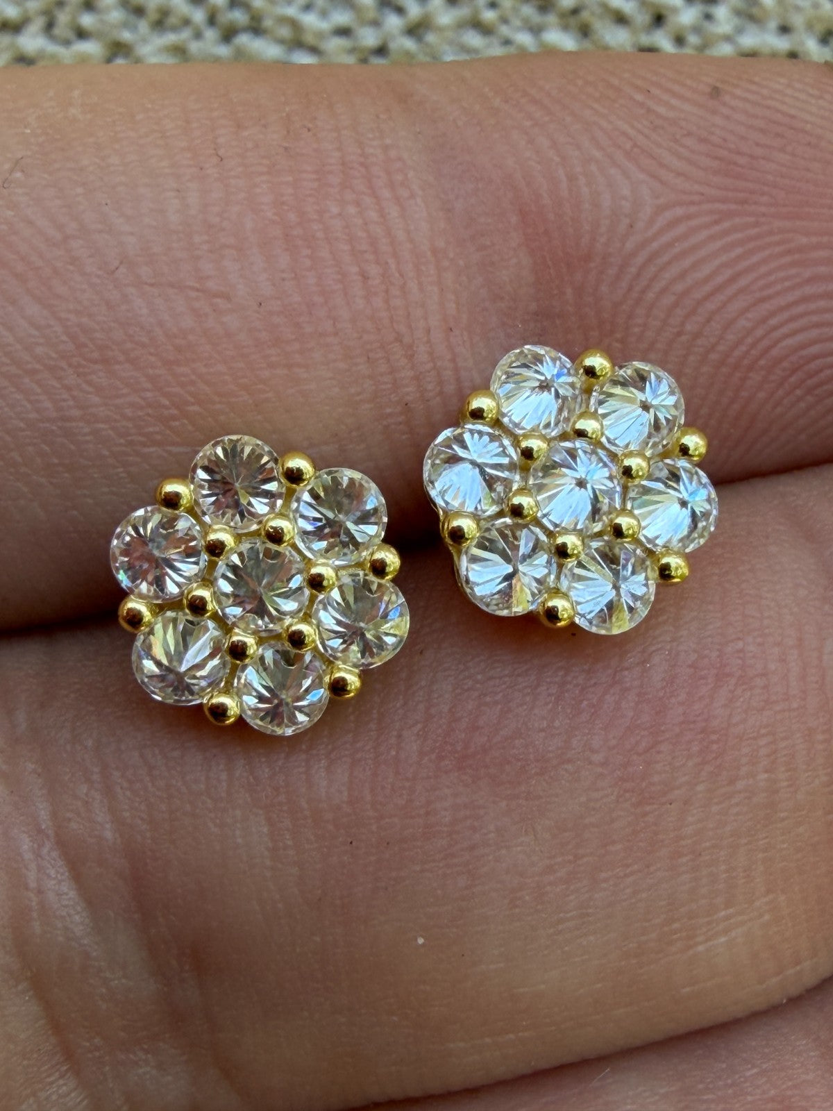 Moissanite Upside Down Reverse Set Cluster Iced Out Honeycomb Set Earrings | 14k Gold Vermeil 925 Silver