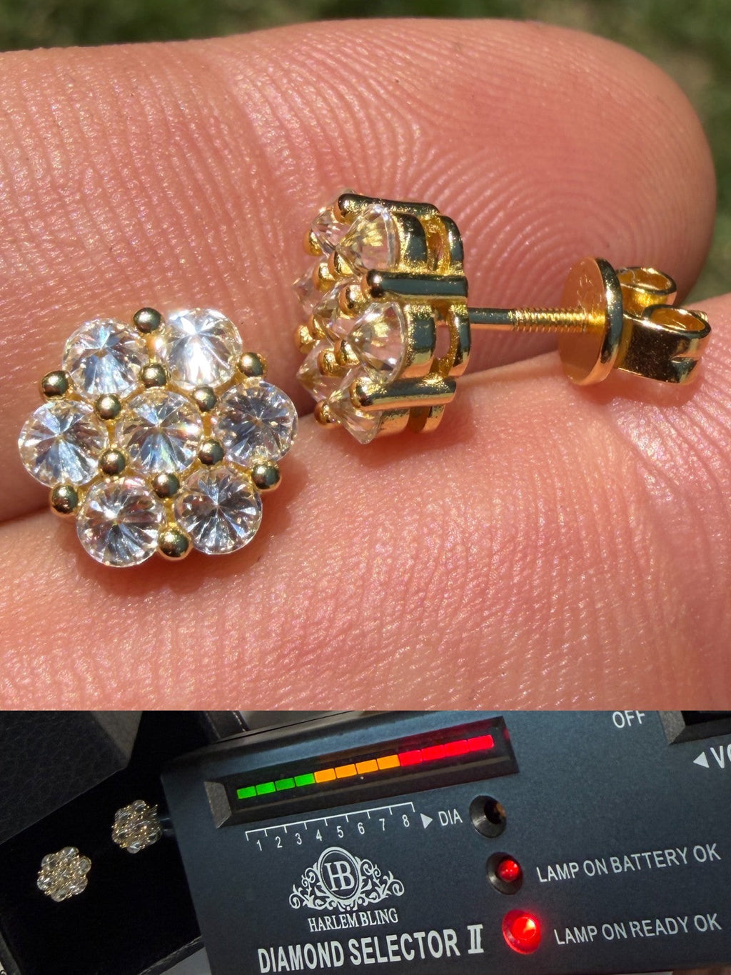 Moissanite Upside Down Reverse Set Cluster Iced Out Honeycomb Set Earrings | 14k Gold Vermeil 925 Silver