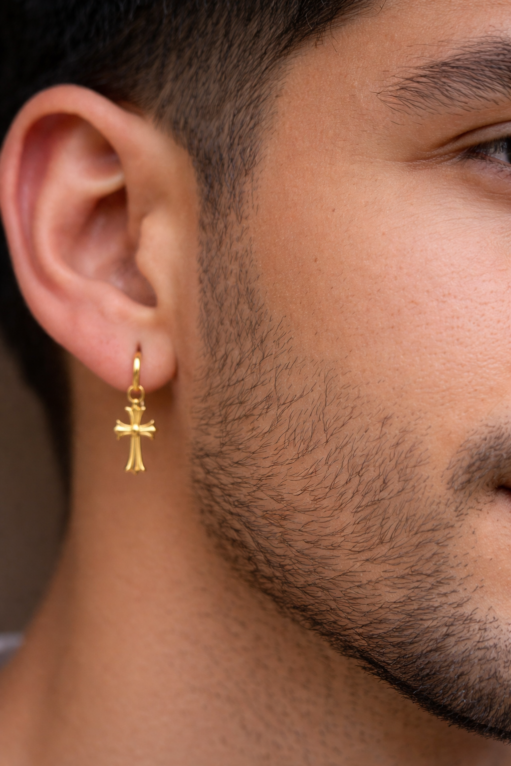 Hearts Of Chrome Studs W. Dangle Cross Earrings | 14k Gold Vermeil 925 Silver