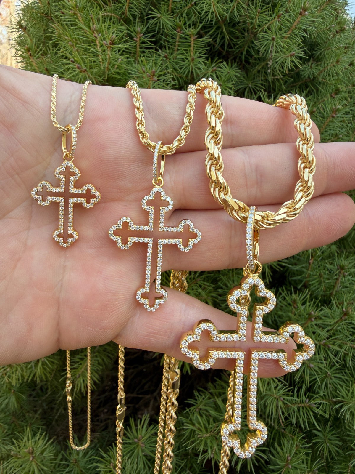 Moissanite Gothic Cross Cutout Pendant | 14k Gold Vermeil 925 Silver