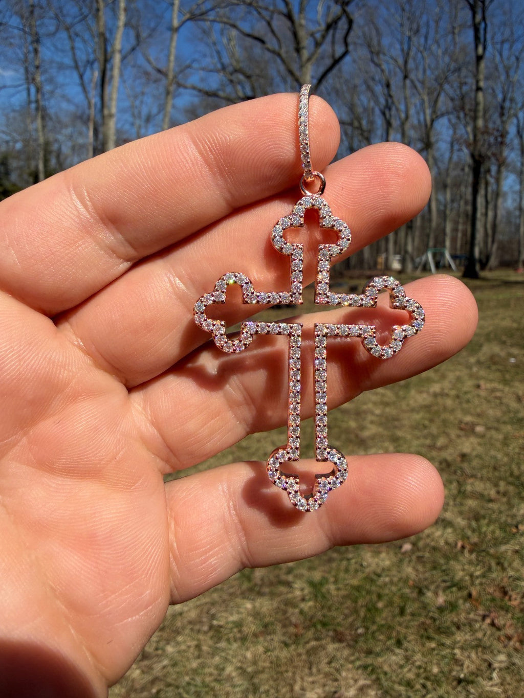 Moissanite Gothic Cross Cutout Pendant | 14k Rose Gold Vermeil 925 Silver