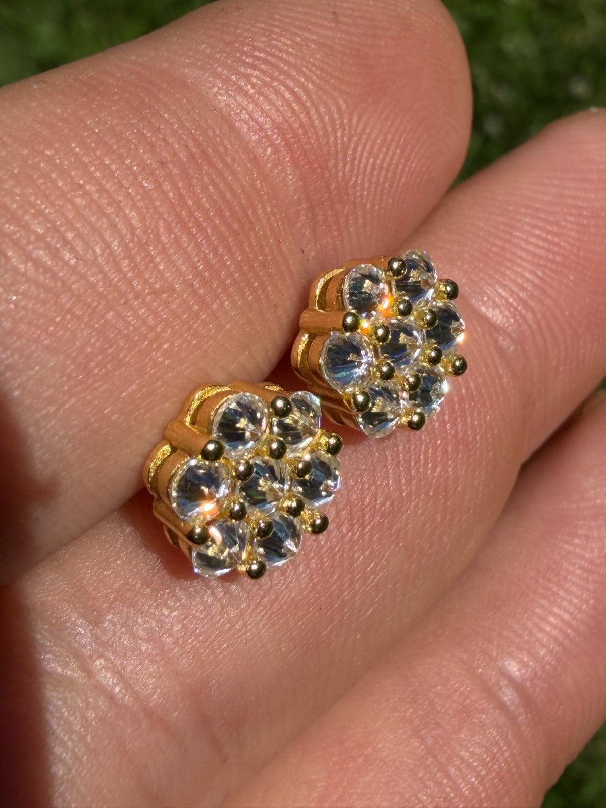 Moissanite Upside Down Reverse Set Cluster Iced Out Honeycomb Set Earrings | 14k Gold Vermeil 925 Silver