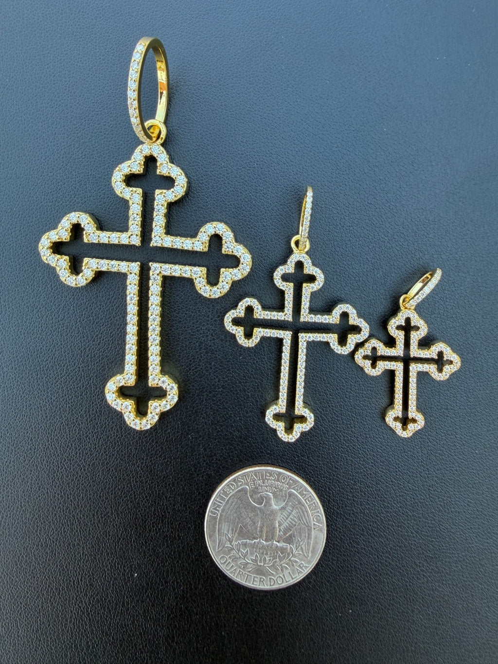 Moissanite Gothic Cross Cutout Pendant | 14k Gold Vermeil 925 Silver