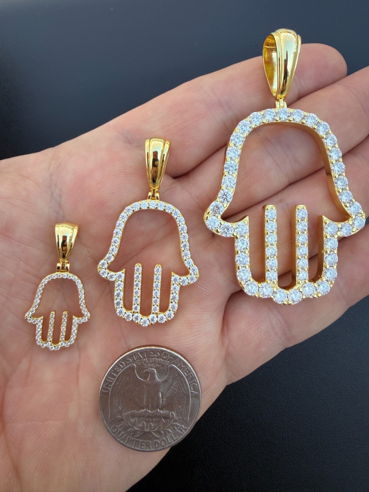 Moissanite Hamsa Cutout Pendant | 14k Gold Vermeil 925 Silver