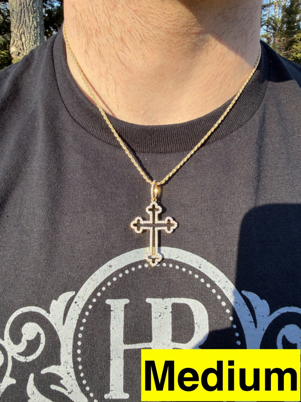 Moissanite Gothic Cross Cutout Pendant | 14k Gold Vermeil 925 Silver