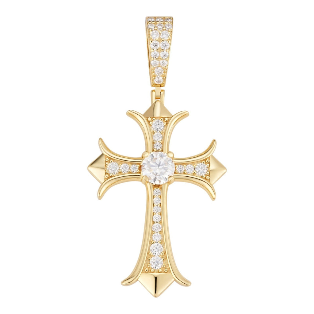 Moissanite Hearts Chrome Cross Pendant | 14k Gold Vermeil 925 Silver