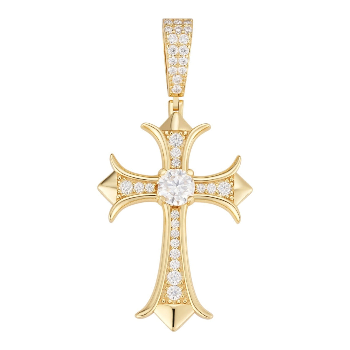 Moissanite Hearts Chrome Cross Pendant | 14k Gold Vermeil 925 Silver