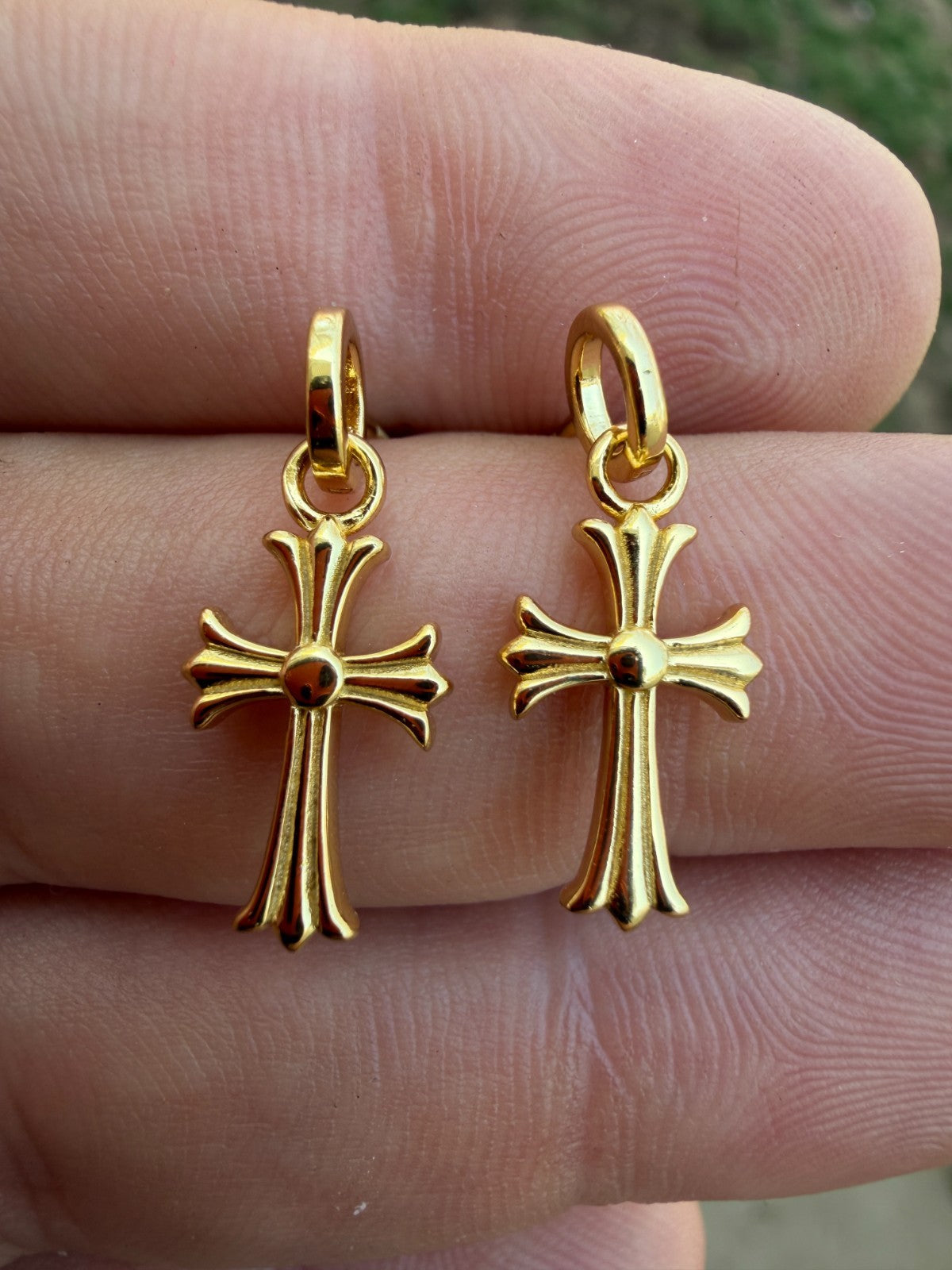 Hearts Of Chrome Studs W. Dangle Cross Earrings | 14k Gold Vermeil 925 Silver