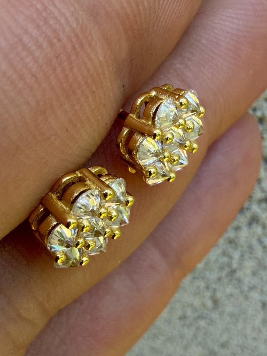 Moissanite Upside Down Reverse Set Cluster Iced Out Honeycomb Set Earrings | 14k Gold Vermeil 925 Silver