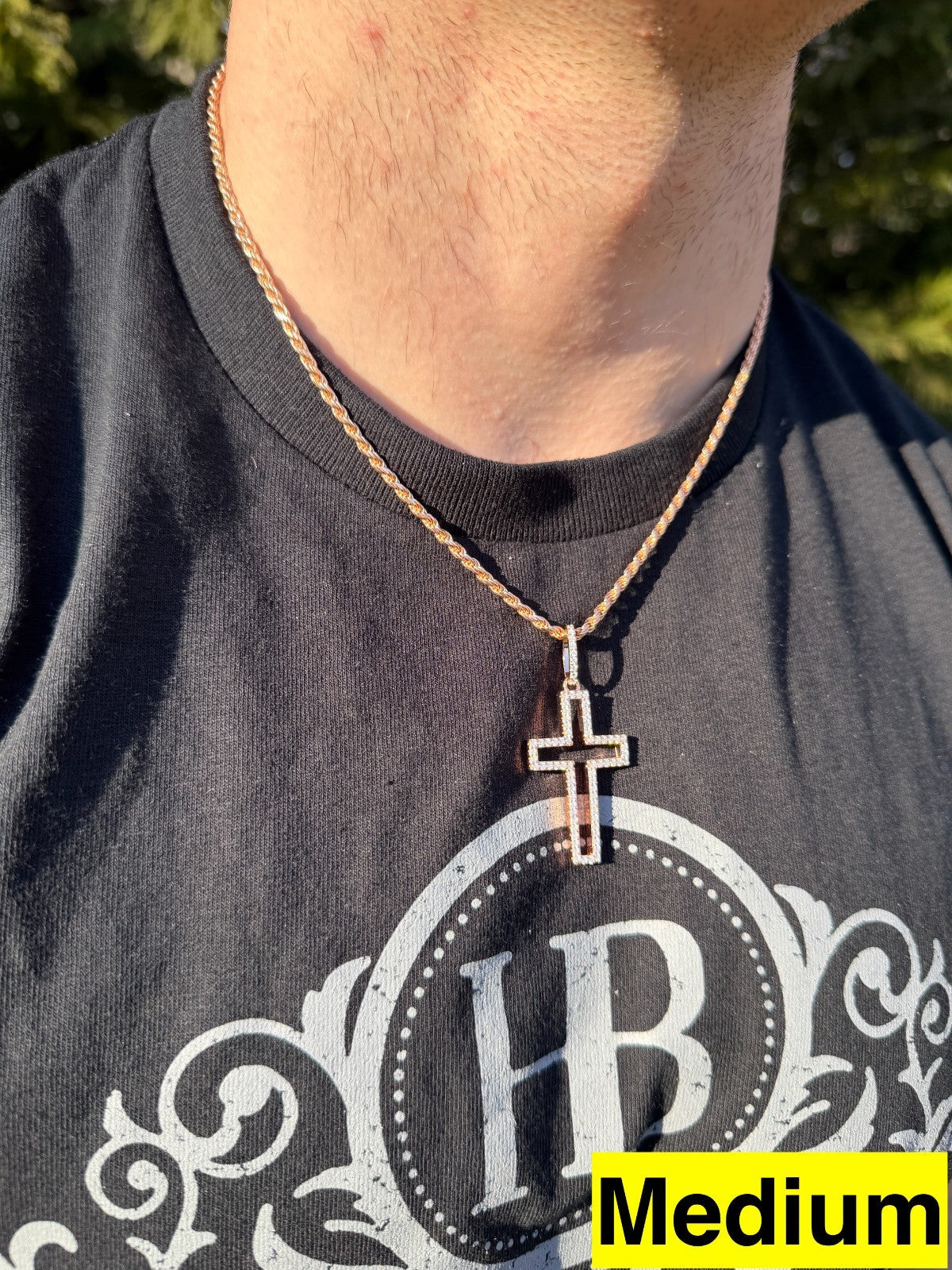 Moissanite Classic Cross Cutout Pendant | 14k Rose Gold Vermeil 925 Silver