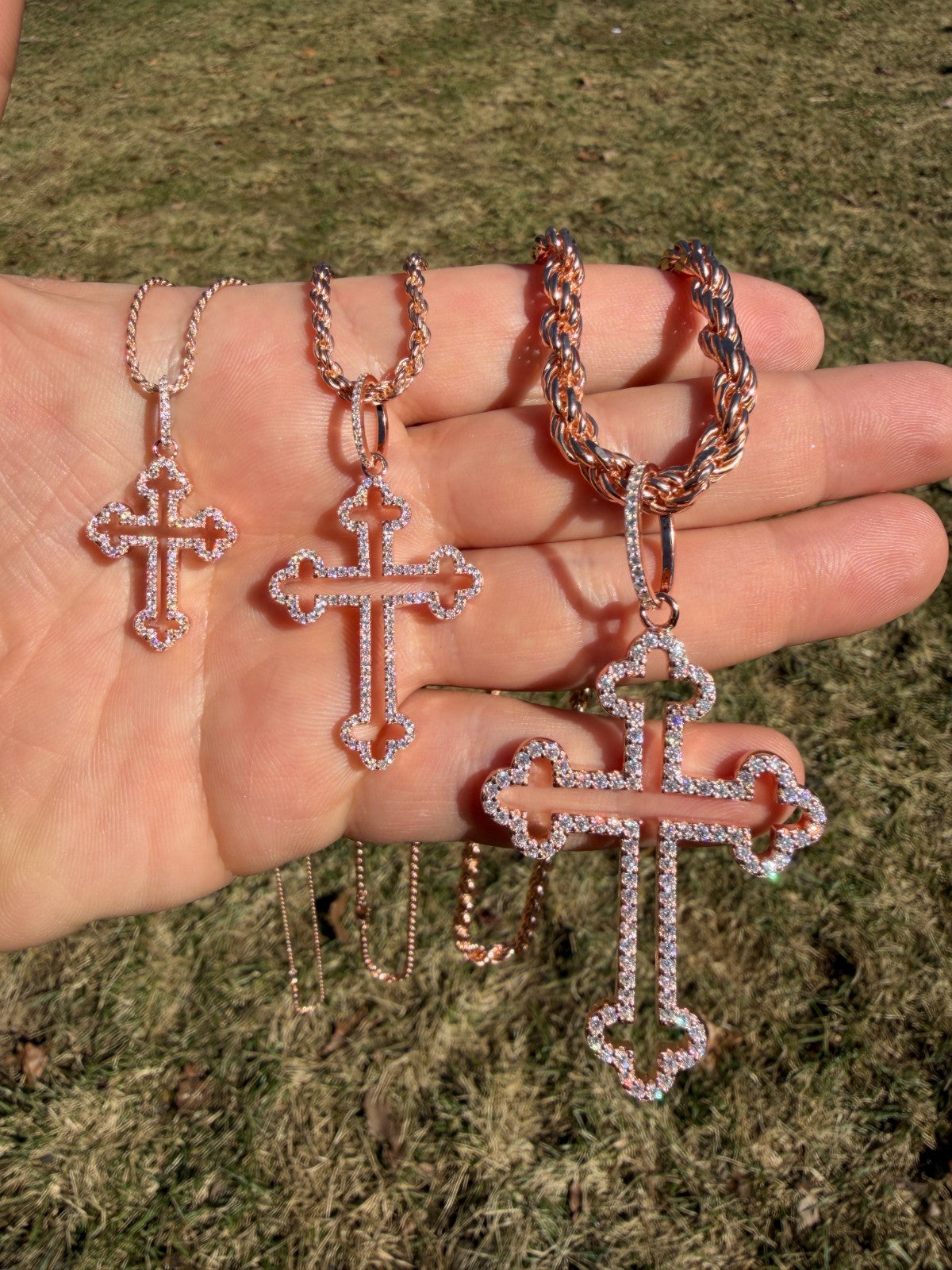 Moissanite Gothic Cross Cutout Pendant | 14k Rose Gold Vermeil 925 Silver