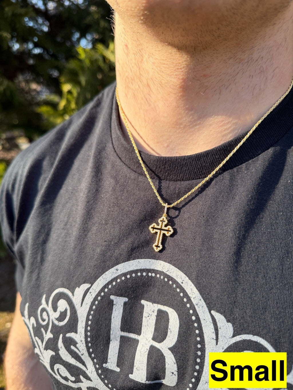 Moissanite Gothic Cross Cutout Pendant | 14k Gold Vermeil 925 Silver