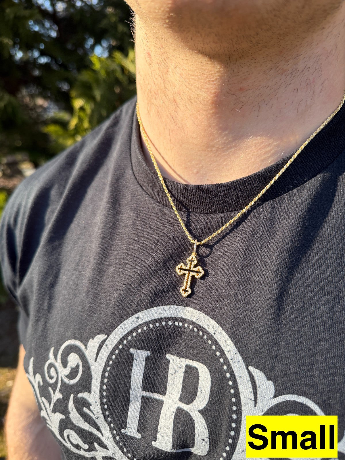 Moissanite Gothic Cross Cutout Pendant | 14k Gold Vermeil 925 Silver