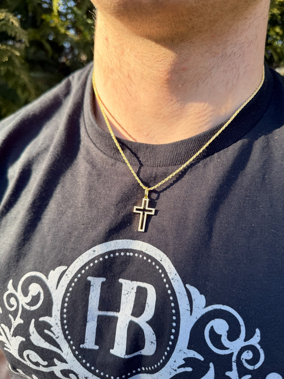 Moissanite Classic Cross Cutout Pendant | 14k Gold Vermeil 925 Silver