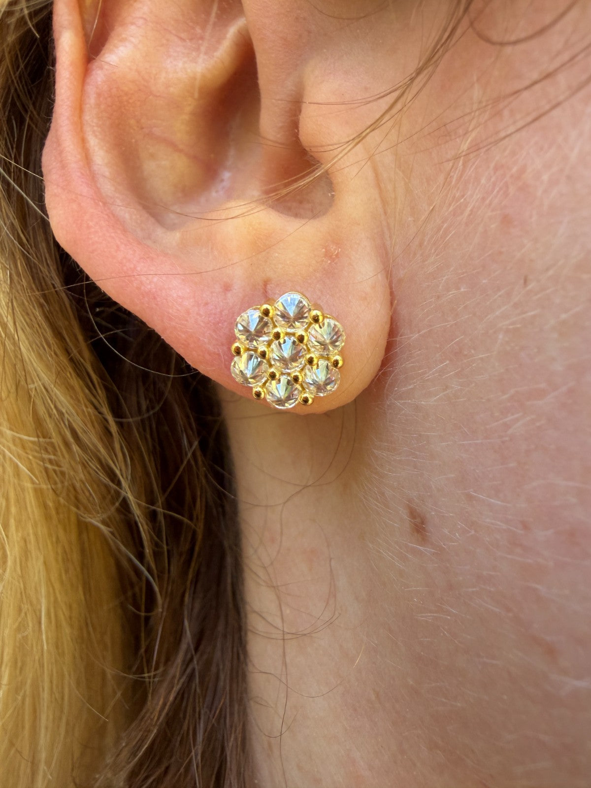 Moissanite Upside Down Reverse Set Cluster Iced Out Honeycomb Set Earrings | 14k Gold Vermeil 925 Silver