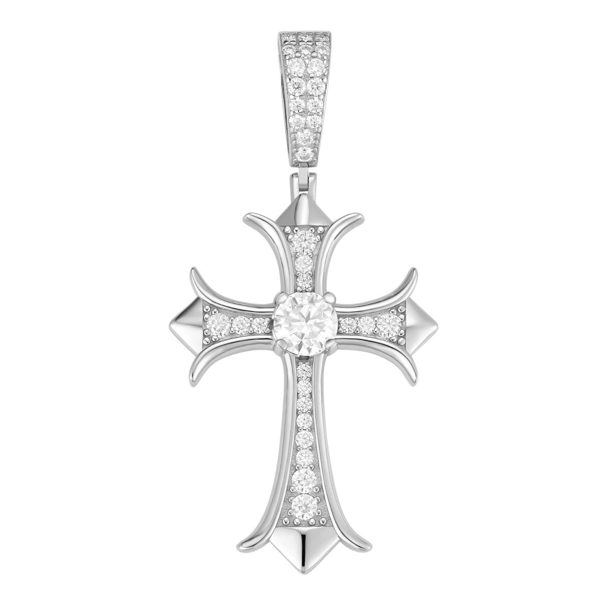 Moissanite Hearts Chrome Cross Pendant | 925 Silver