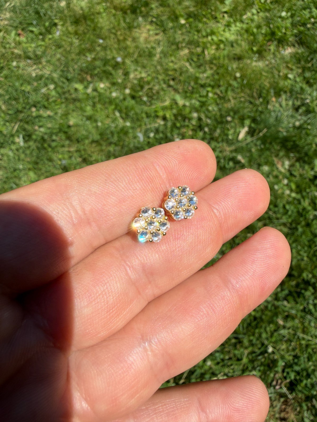 Moissanite Upside Down Reverse Set Cluster Iced Out Honeycomb Set Earrings | 14k Gold Vermeil 925 Silver