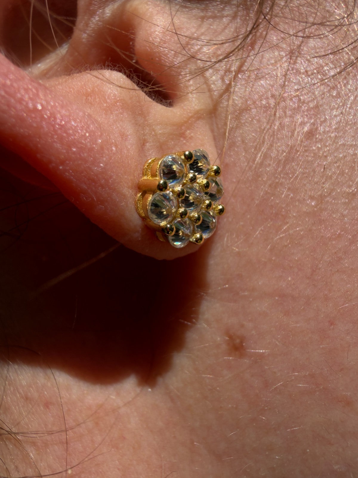Moissanite Upside Down Reverse Set Cluster Iced Out Honeycomb Set Earrings | 14k Gold Vermeil 925 Silver