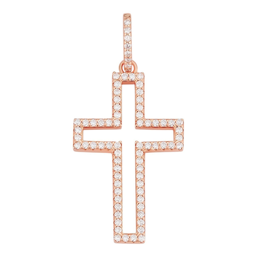 Moissanite Classic Cross Cutout Pendant | 14k Rose Gold Vermeil 925 Silver