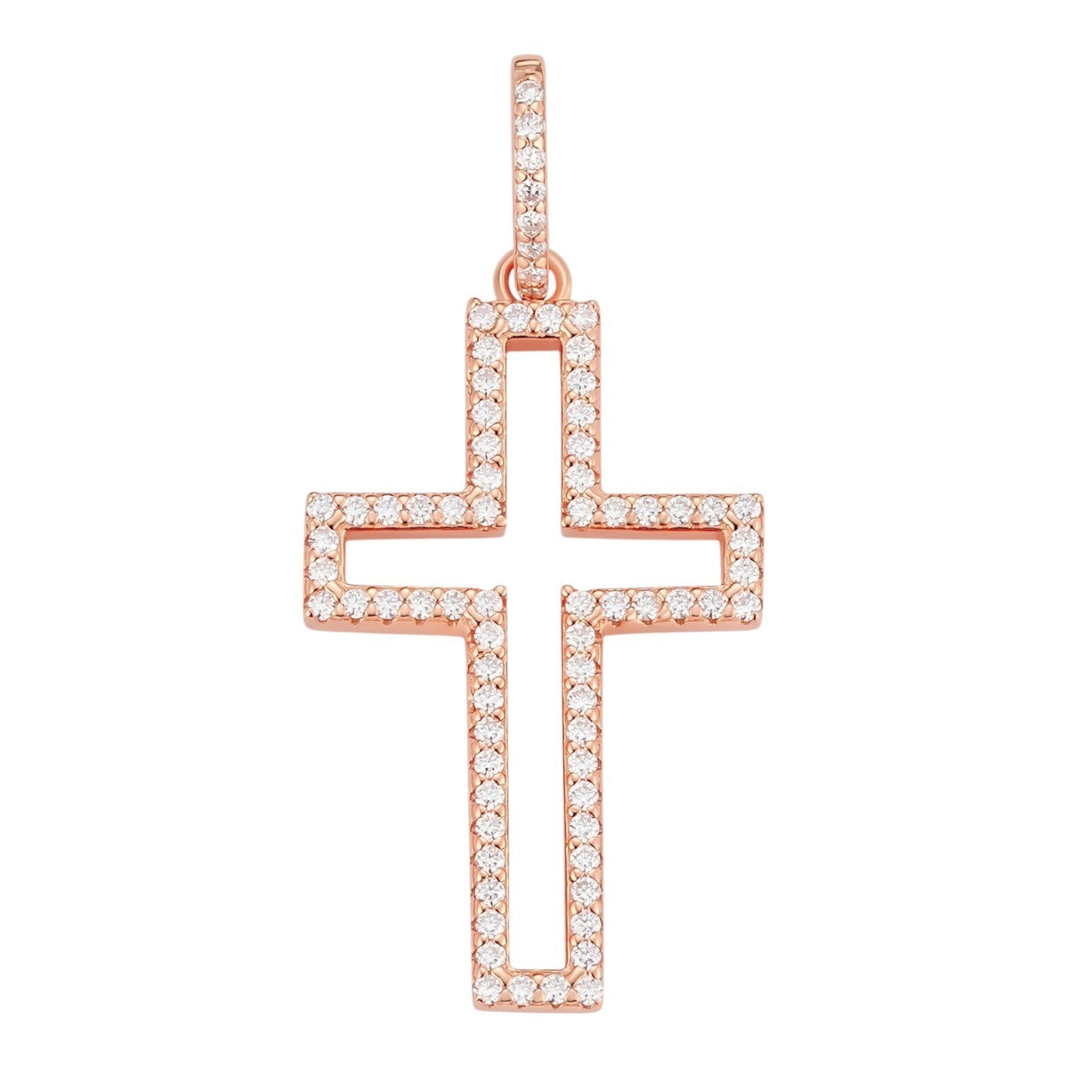 Moissanite Classic Cross Cutout Pendant | 14k Rose Gold Vermeil 925 Silver