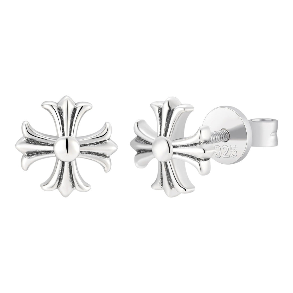 Hearts Of Chrome Cross Earrings | 925 Silver Oxidized