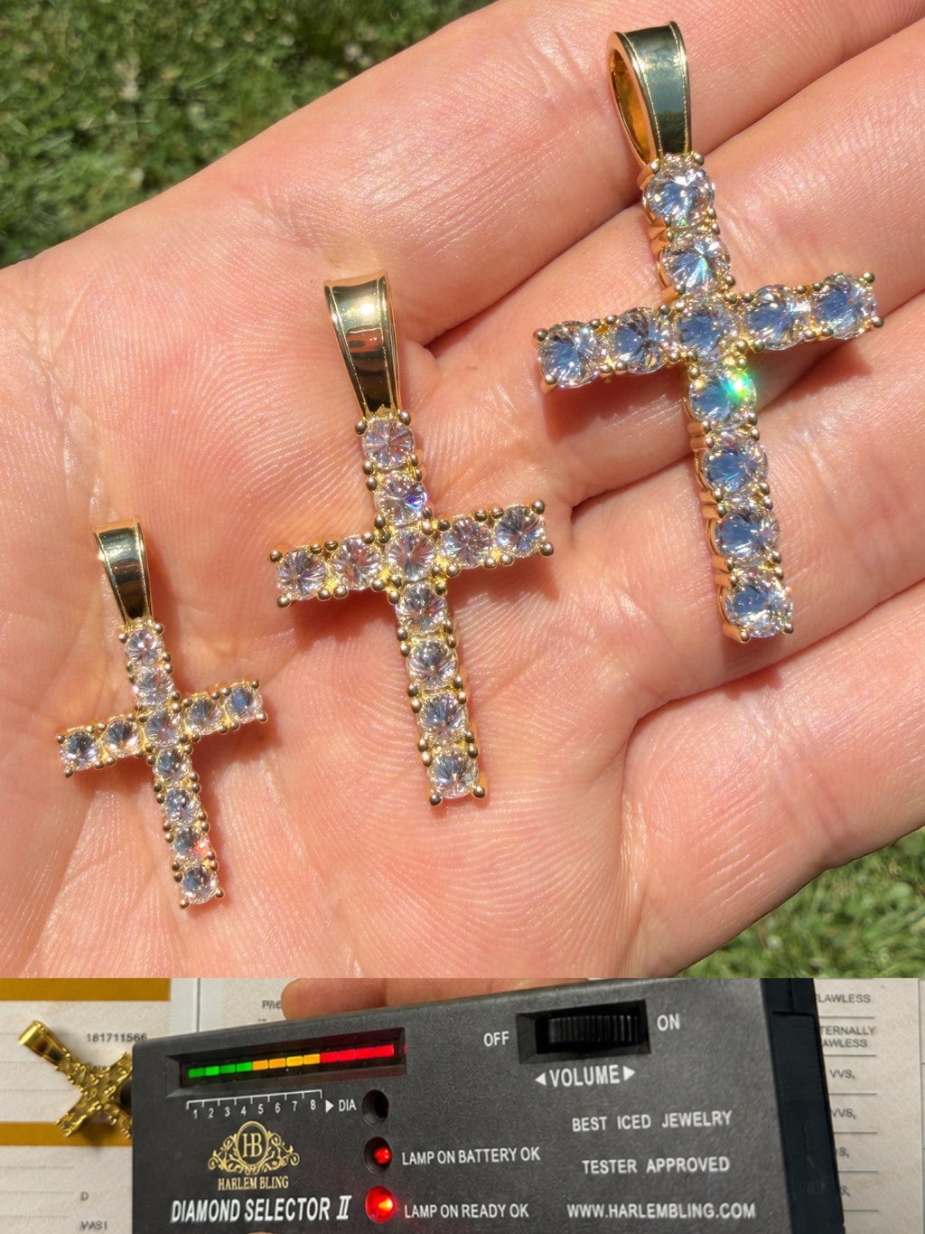 Moissanite Upside Down Setting Tennis Cross | 14k Gold Vermeil 925 Silver