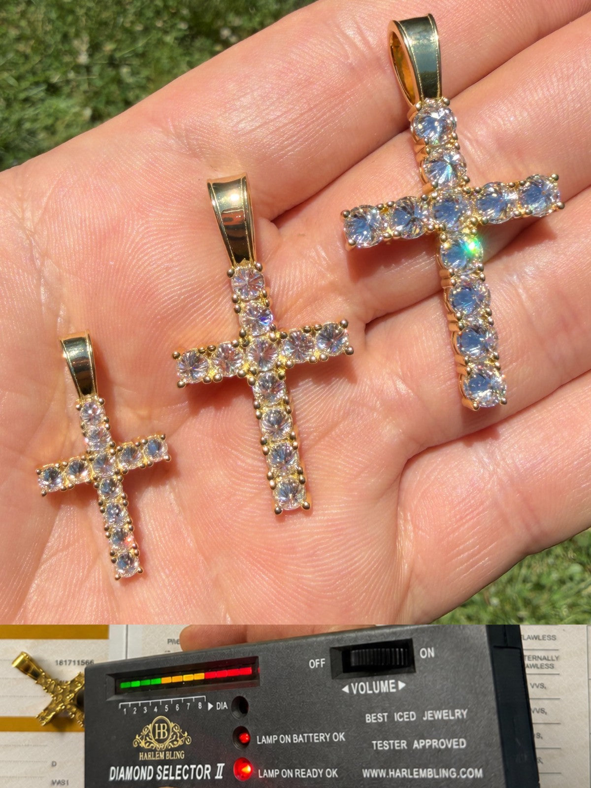Moissanite Upside Down Setting Tennis Cross | 14k Gold Vermeil 925 Silver