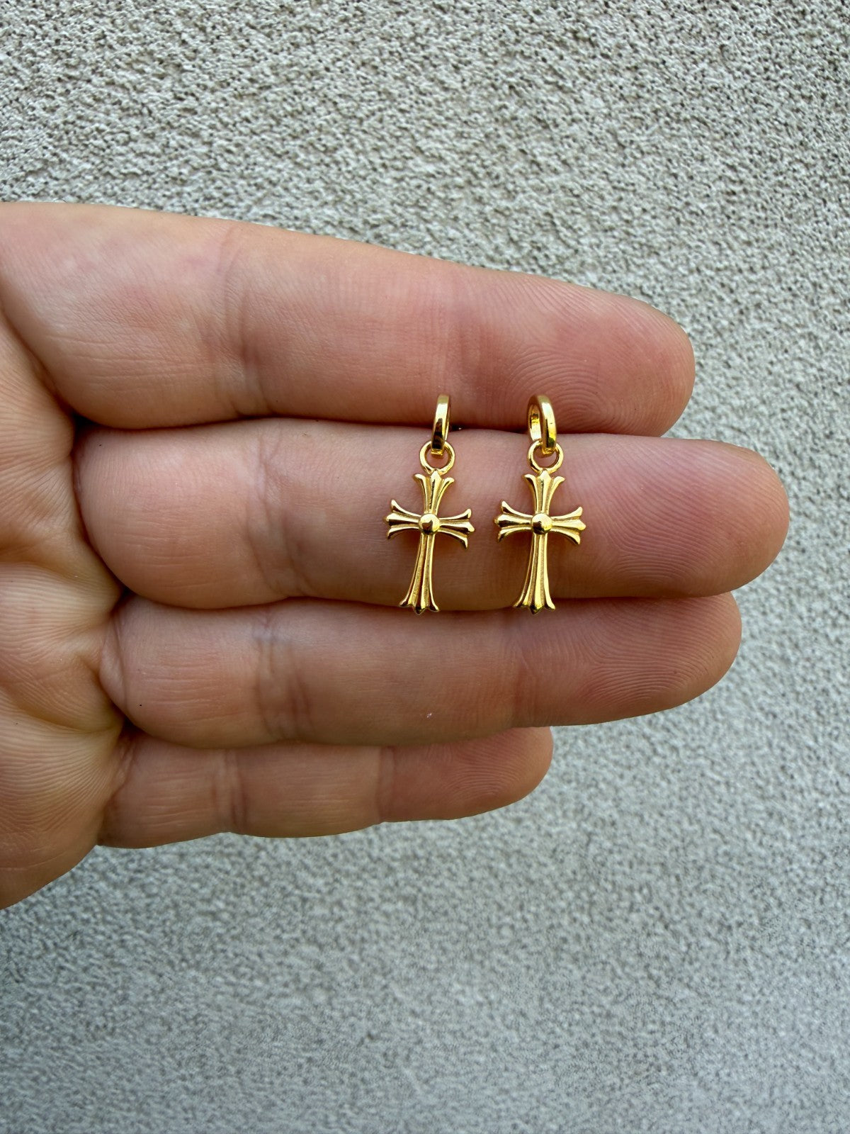Hearts Of Chrome Studs W. Dangle Cross Earrings | 14k Gold Vermeil 925 Silver