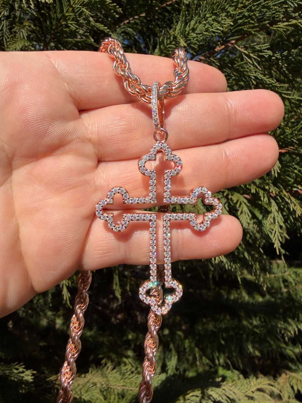 Moissanite Gothic Cross Cutout Pendant | 14k Rose Gold Vermeil 925 Silver