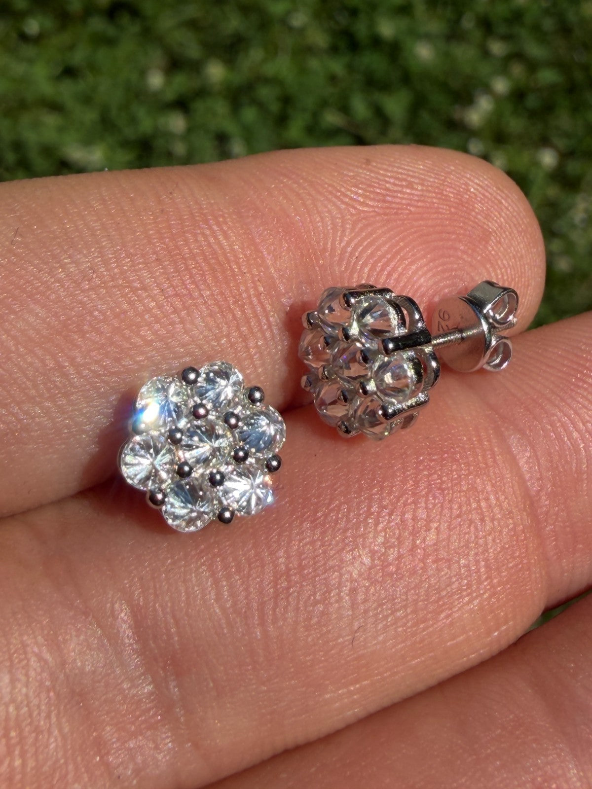 Moissanite Upside Down Reverse Set Cluster Iced Out Honeycomb Set Earrings | 925 Silver