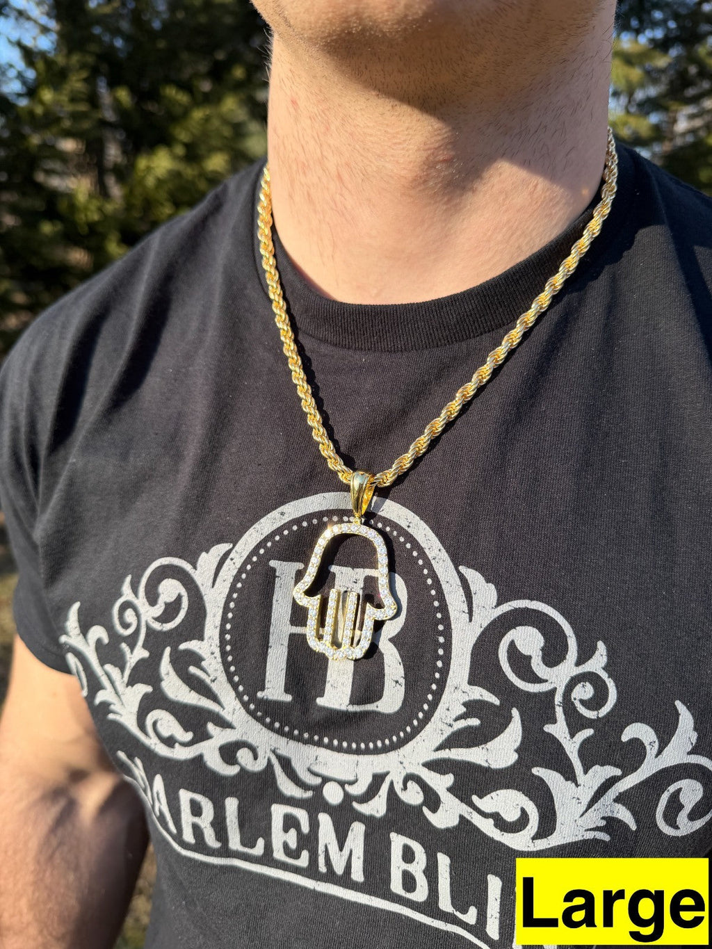 Moissanite Hamsa Cutout Pendant | 14k Gold Vermeil 925 Silver