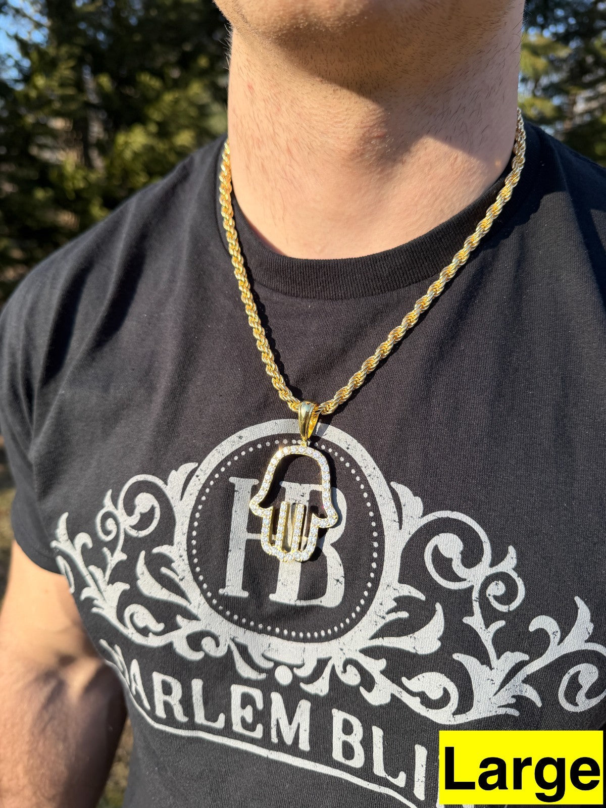 Moissanite Hamsa Cutout Pendant | 14k Gold Vermeil 925 Silver