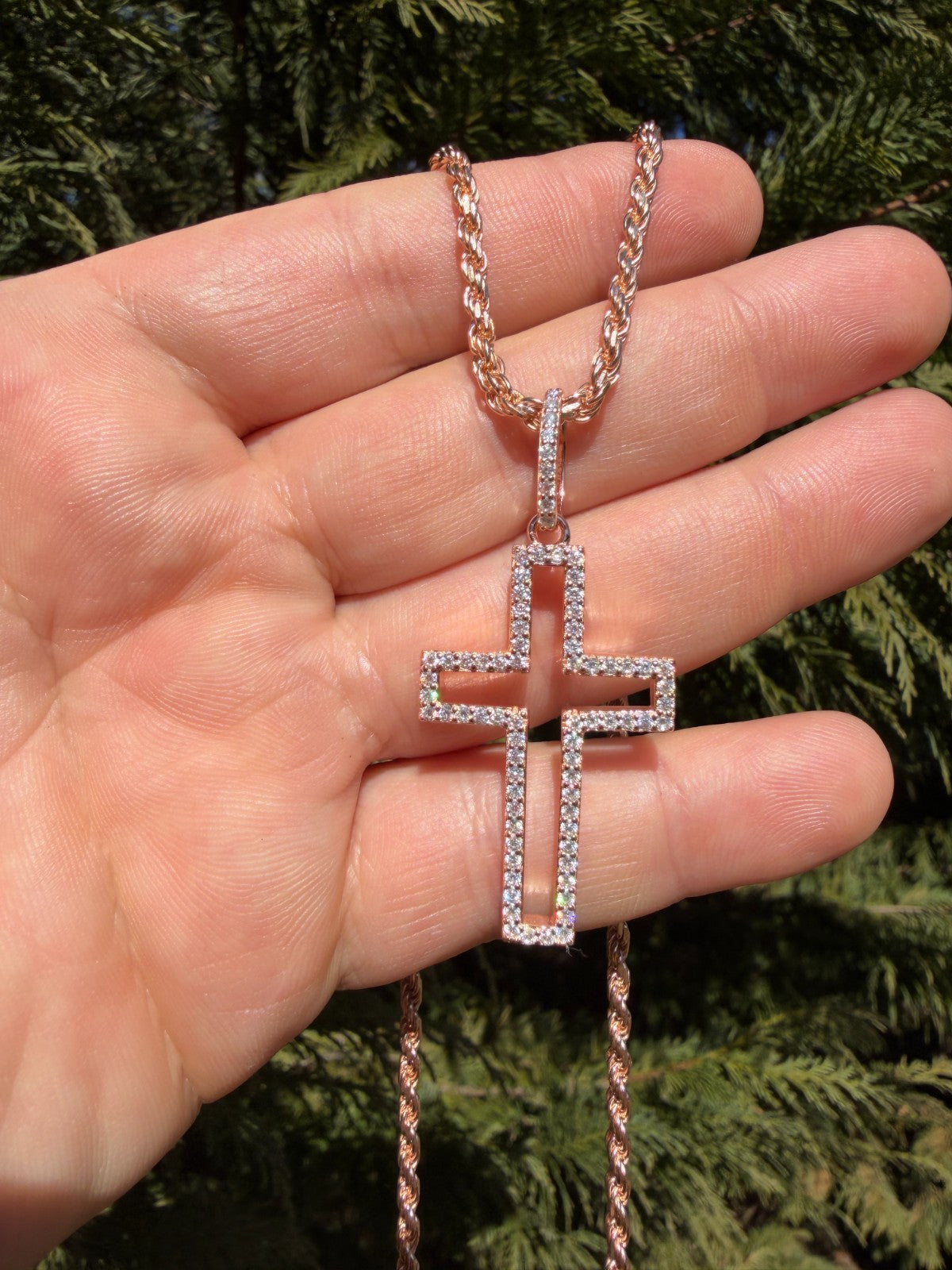 Moissanite Classic Cross Cutout Pendant | 14k Rose Gold Vermeil 925 Silver