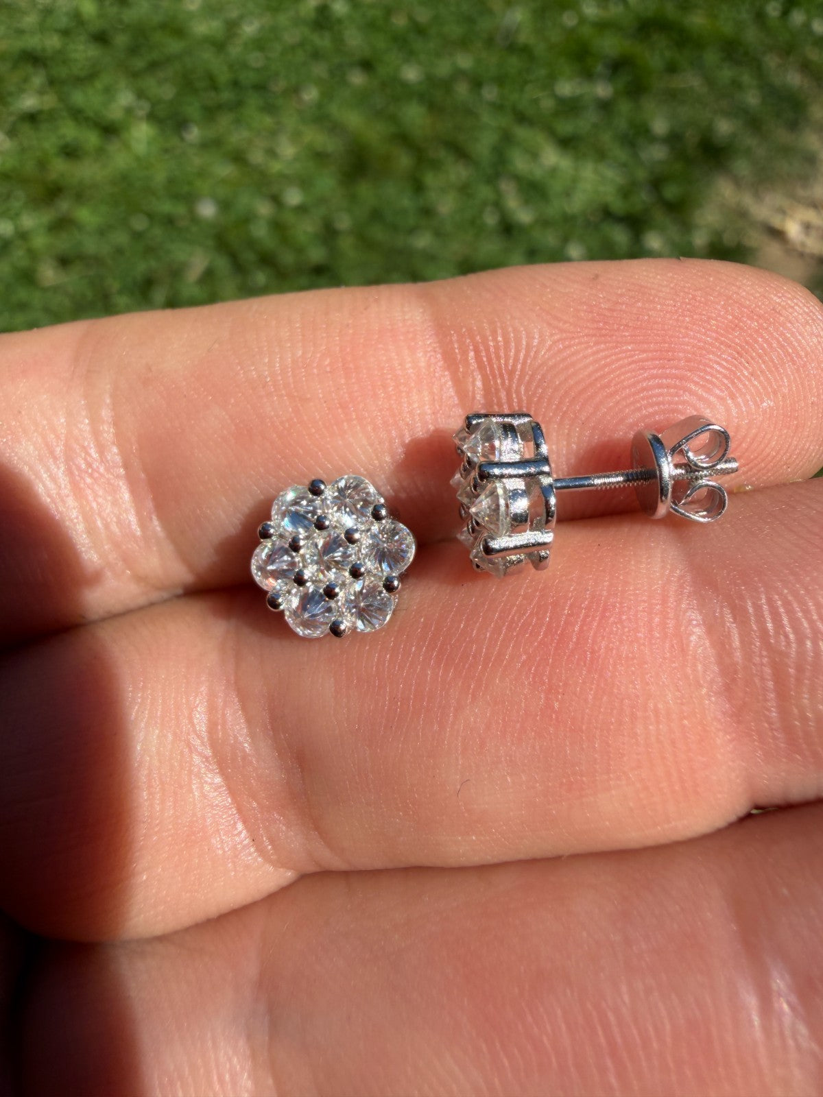 Moissanite Upside Down Reverse Set Cluster Iced Out Honeycomb Set Earrings | 925 Silver