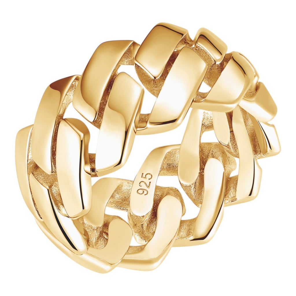 Classic 11.5mm Prong Miami Cuban Eternity Band Ring | 14k Gold Vermeil 925 Silver