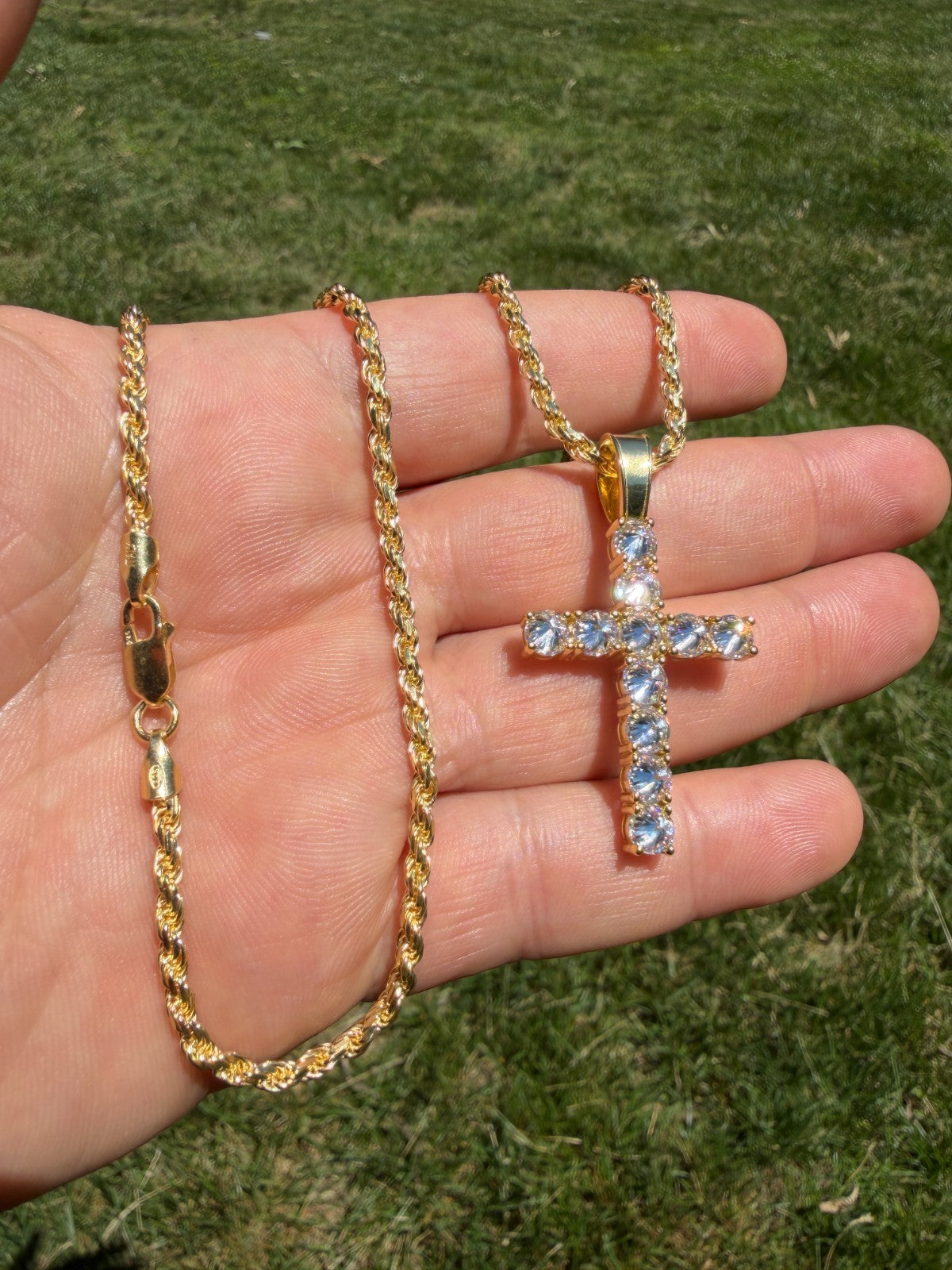 Moissanite Upside Down Setting Tennis Cross | 14k Gold Vermeil 925 Silver