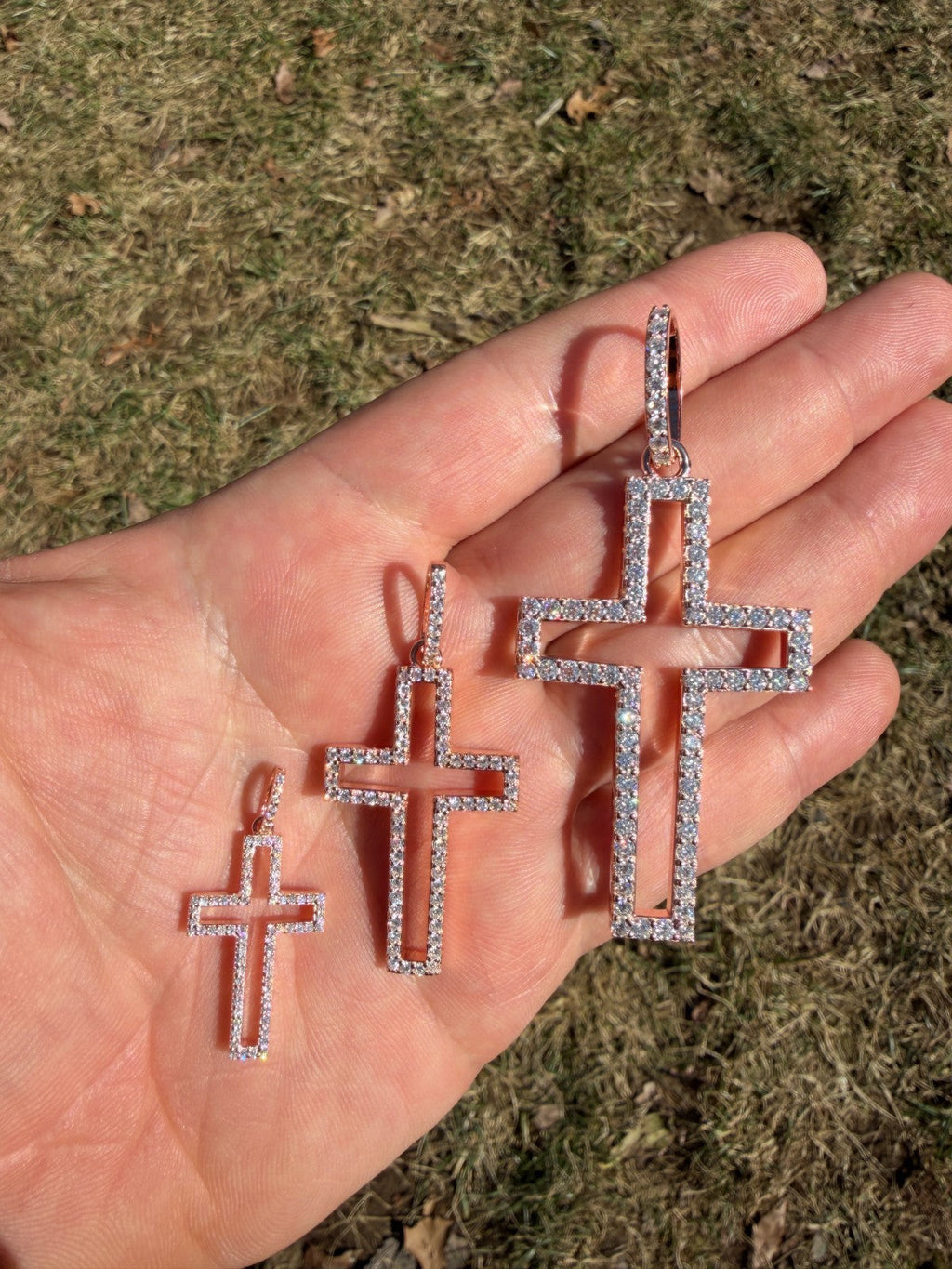 Moissanite Classic Cross Cutout Pendant | 14k Rose Gold Vermeil 925 Silver