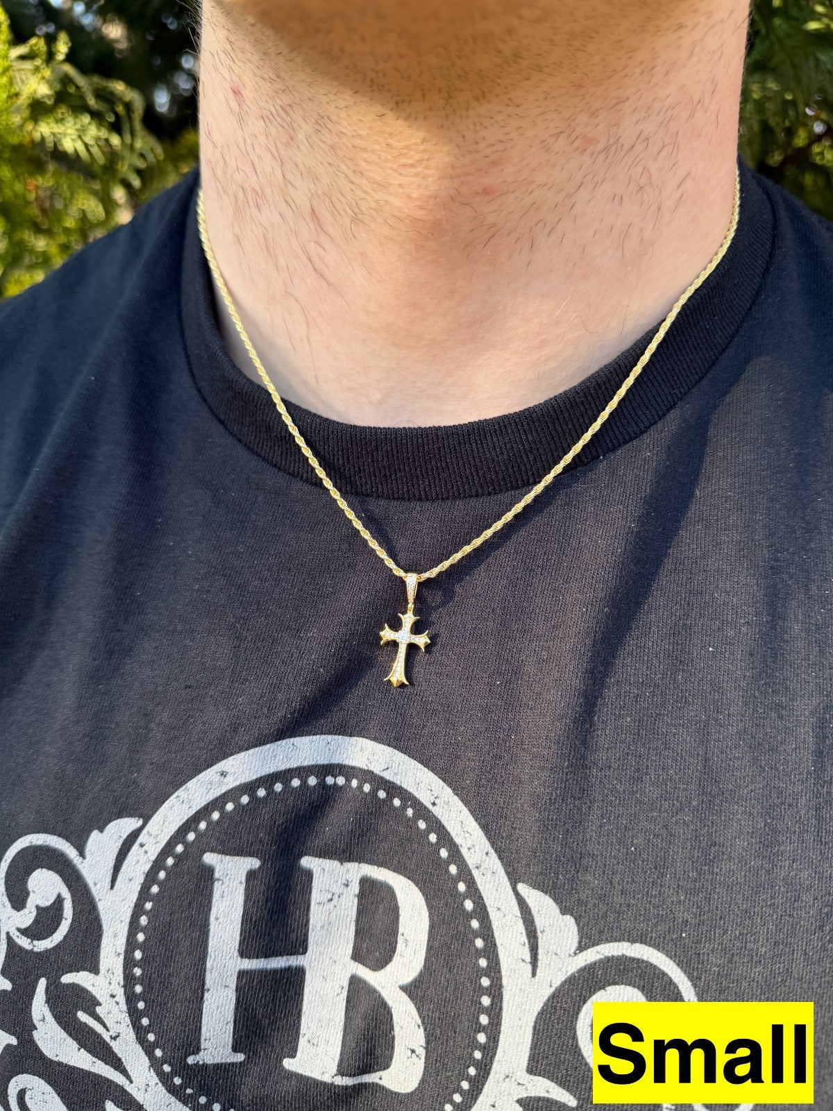 Moissanite Hearts Chrome Cross Pendant | 14k Gold Vermeil 925 Silver