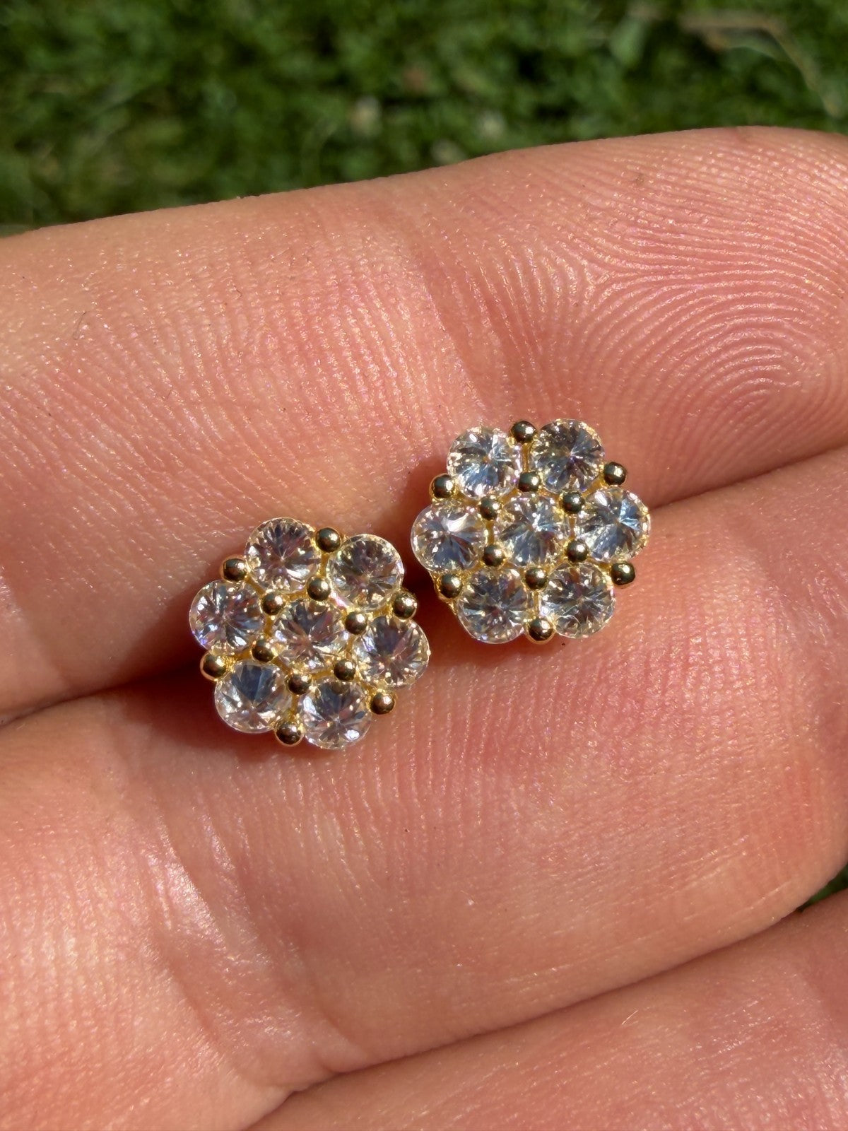 Moissanite Upside Down Reverse Set Cluster Iced Out Honeycomb Set Earrings | 14k Gold Vermeil 925 Silver