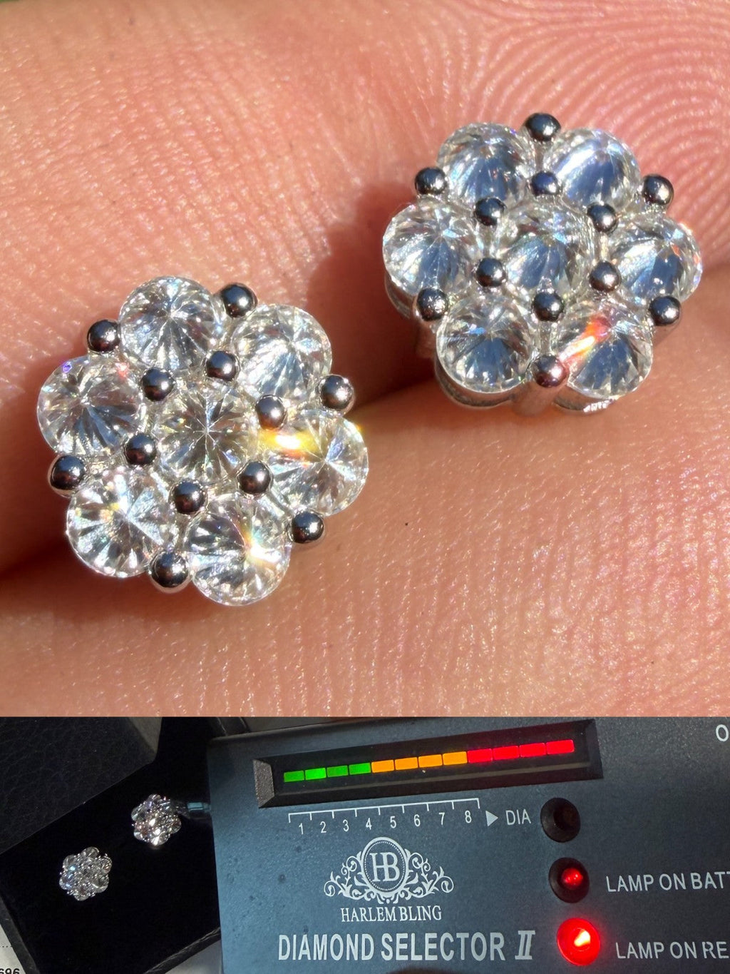 Moissanite Upside Down Reverse Set Cluster Iced Out Honeycomb Set Earrings | 925 Silver