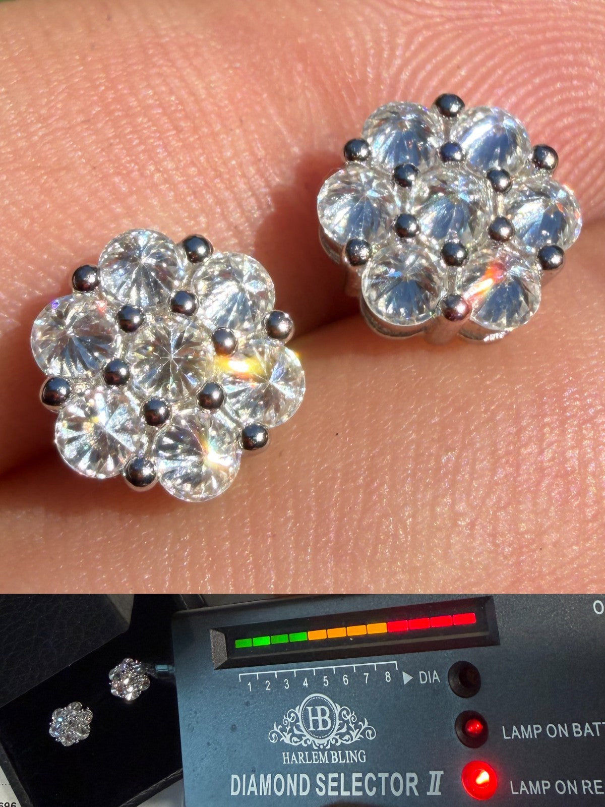 Moissanite Upside Down Reverse Set Cluster Iced Out Honeycomb Set Earrings | 925 Silver