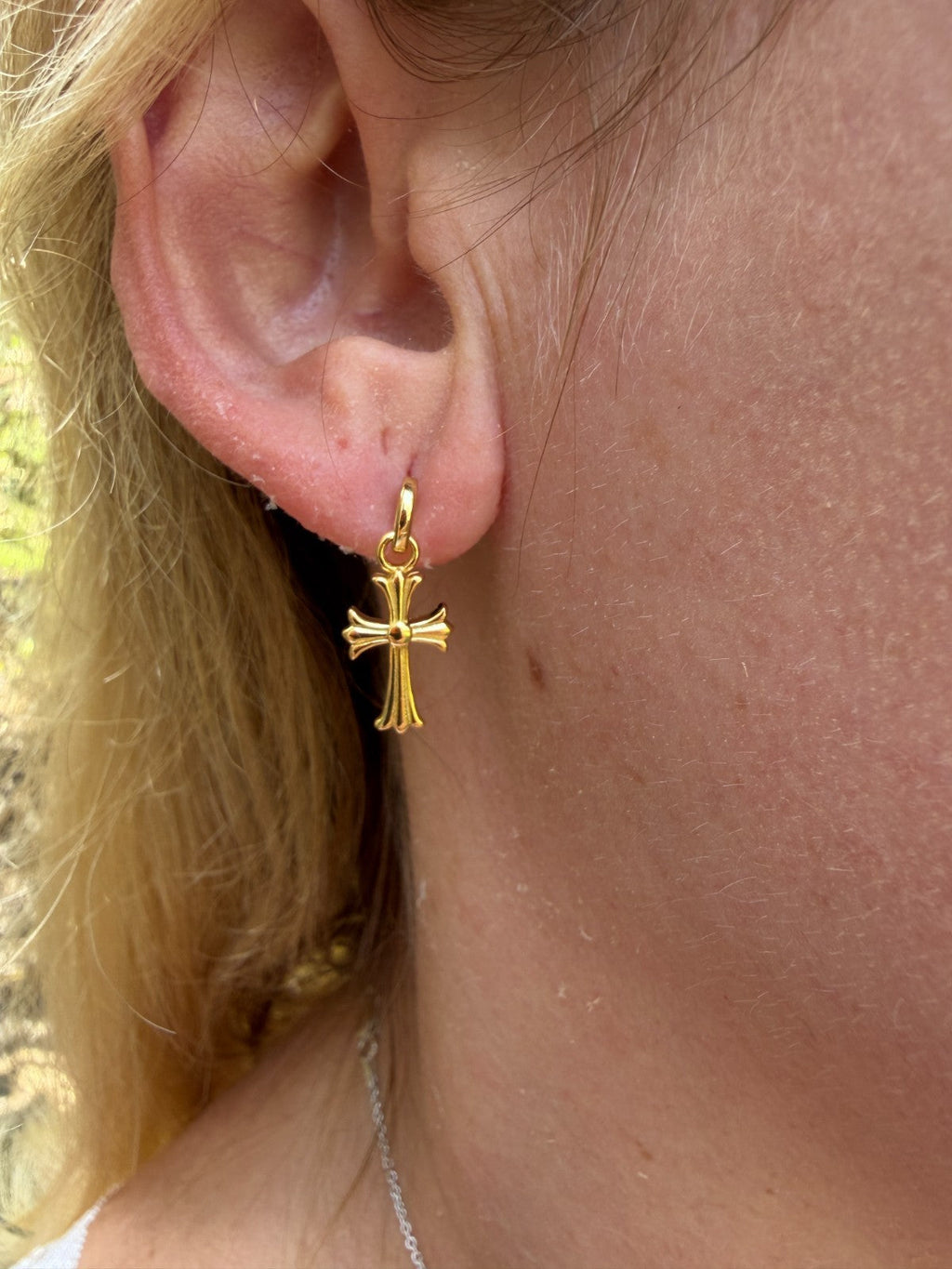 Hearts Of Chrome Studs W. Dangle Cross Earrings | 14k Gold Vermeil 925 Silver