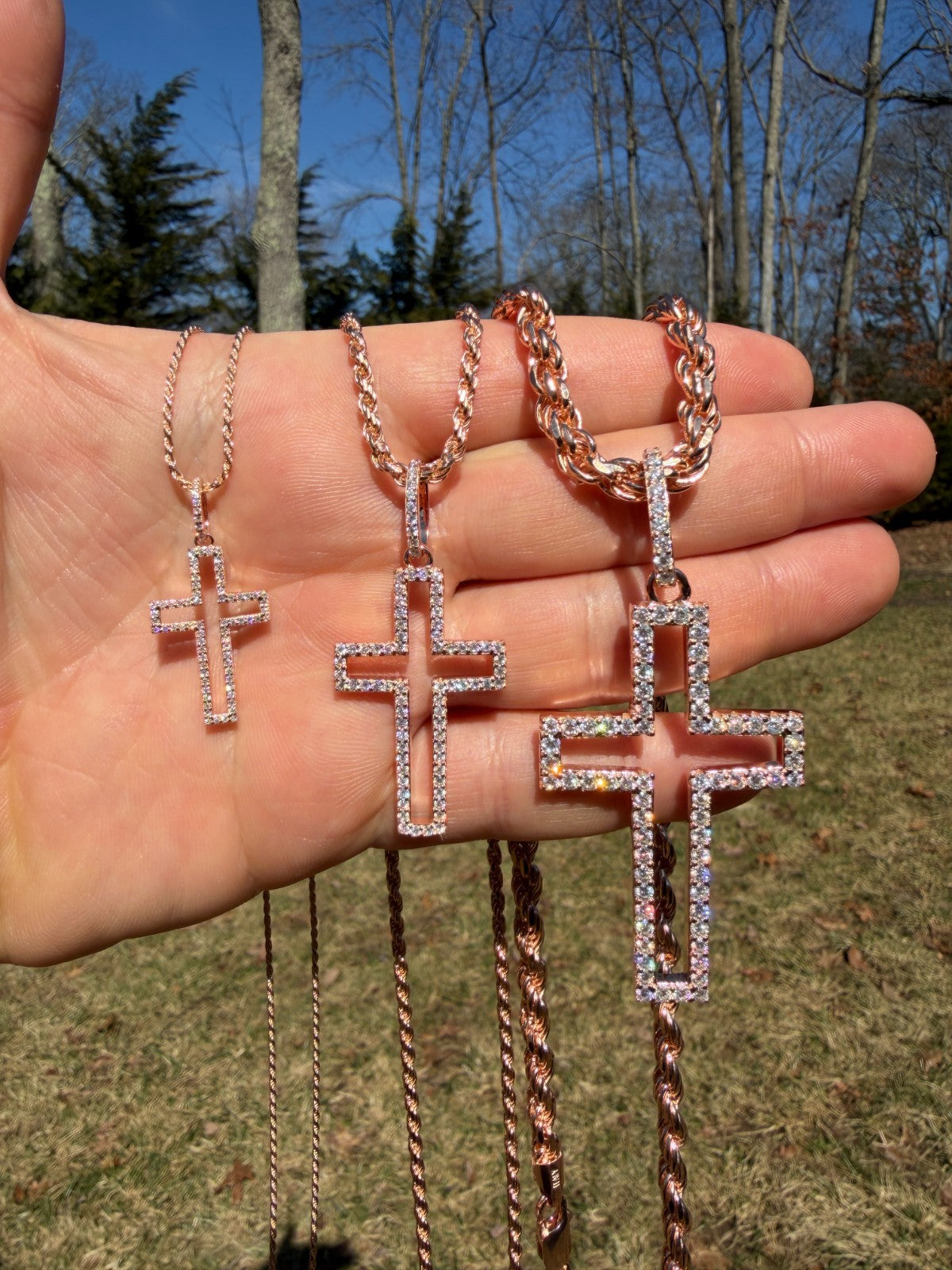 Moissanite Classic Cross Cutout Pendant | 14k Rose Gold Vermeil 925 Silver