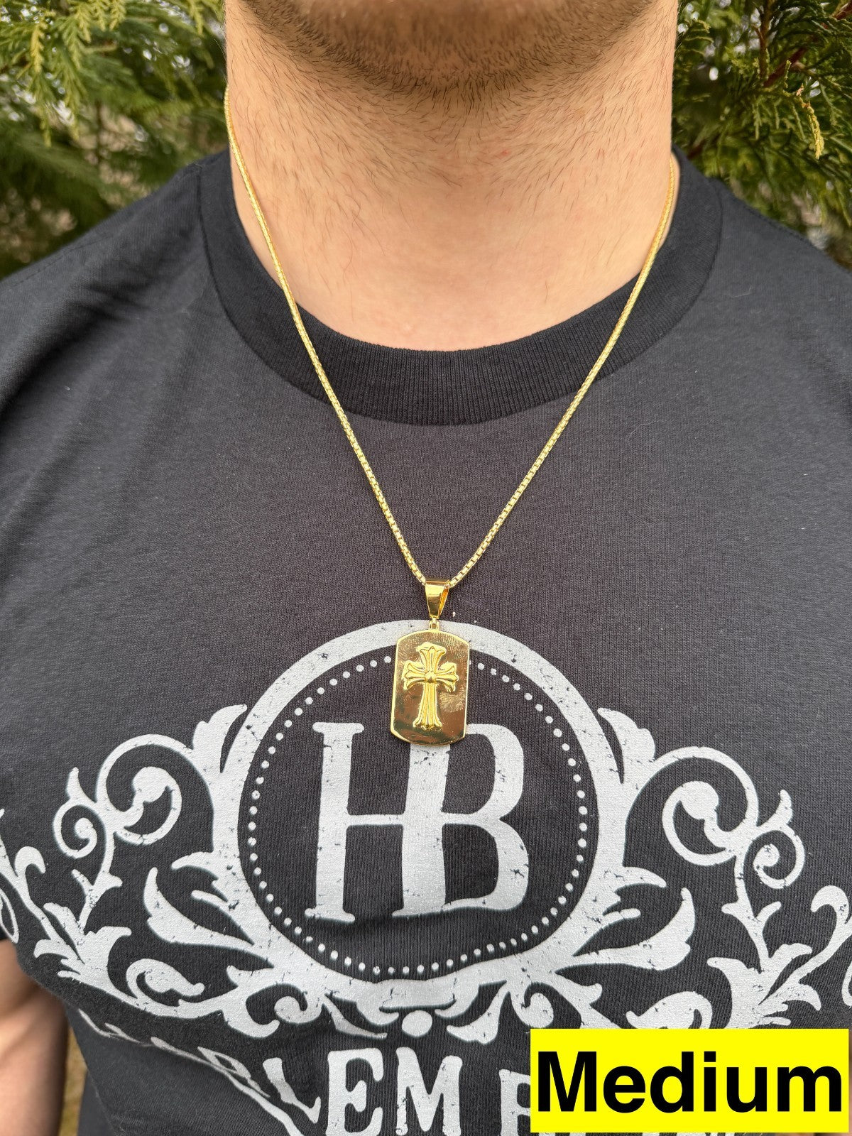 Hearts Chrome Dog Tag Cross Pendant | 14k Gold Vermeil 925 Silver
