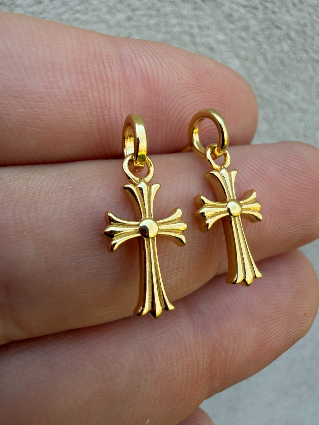 Hearts Of Chrome Studs W. Dangle Cross Earrings | 14k Gold Vermeil 925 Silver