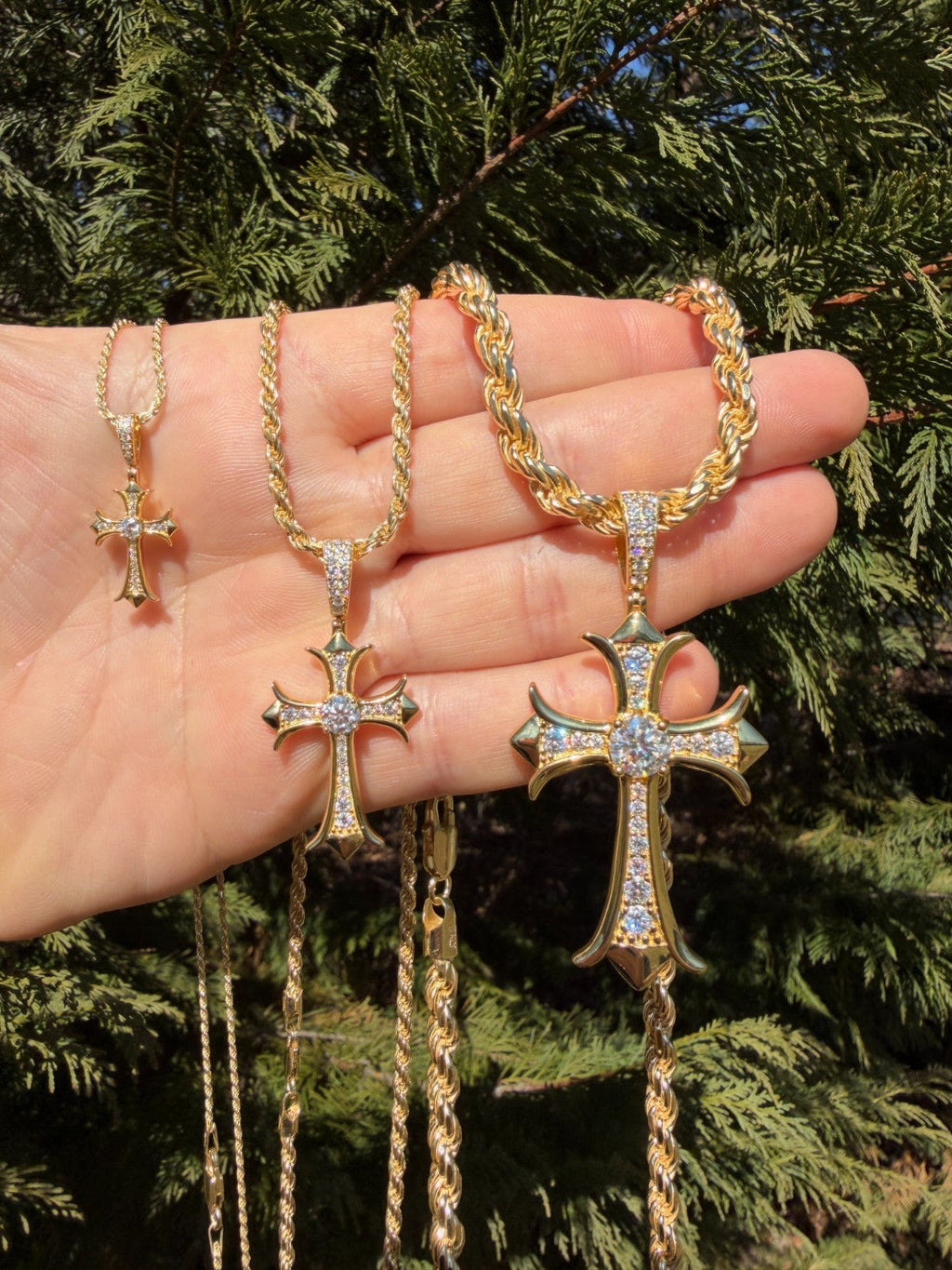 Moissanite Hearts Chrome Cross Pendant | 14k Gold Vermeil 925 Silver
