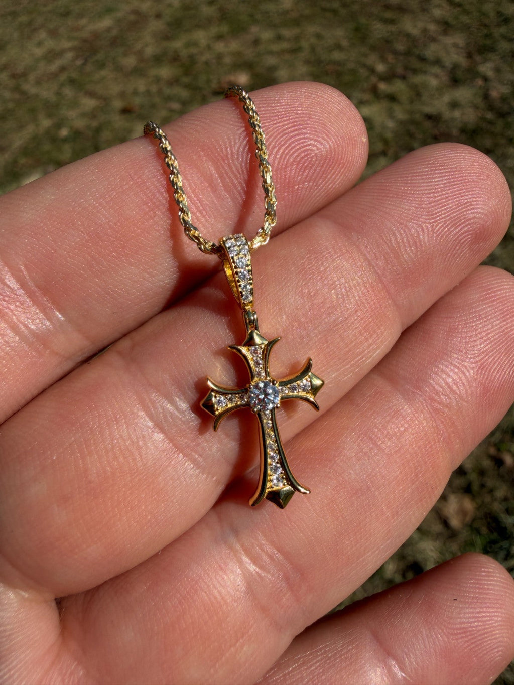Moissanite Hearts Chrome Cross Pendant | 14k Gold Vermeil 925 Silver