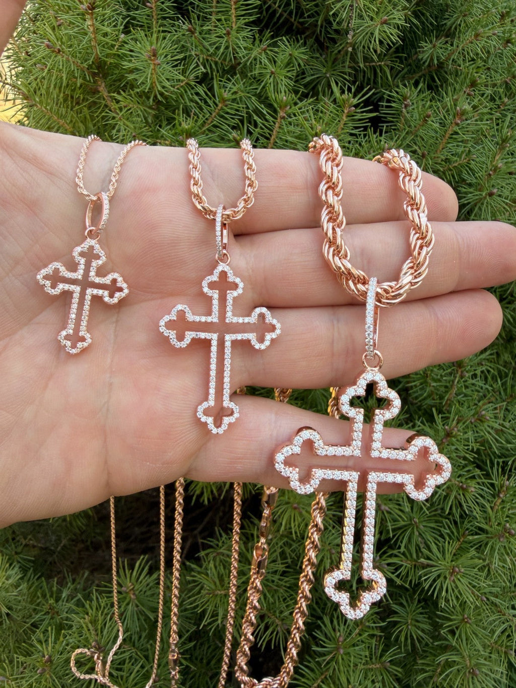Moissanite Gothic Cross Cutout Pendant | 14k Rose Gold Vermeil 925 Silver